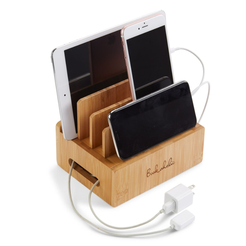 Bamboo Charging Station & Cord Organizer | Unique Christmas Gift | Gift for Her & Him | Smartphone, iPad & Tablet Docking Station