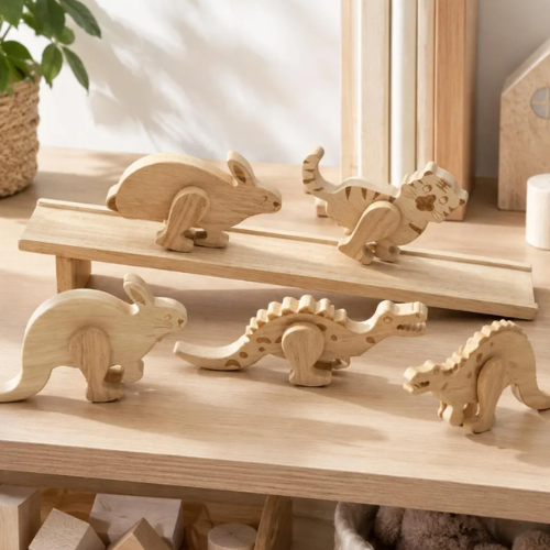 Wooden Animal Ramp Walker Set – Gravity-Powered Walking Toys for Kids | Montessori & Waldorf-Inspired, 5-Piece Natural Wood Set