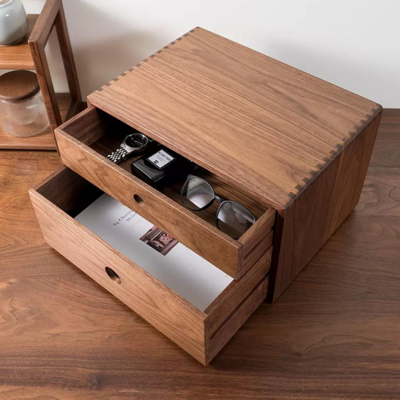 Wooden 2-Layer Desktop Storage Box | Office File Organizer | Wooden Drawer Organizer | Document Storage Box