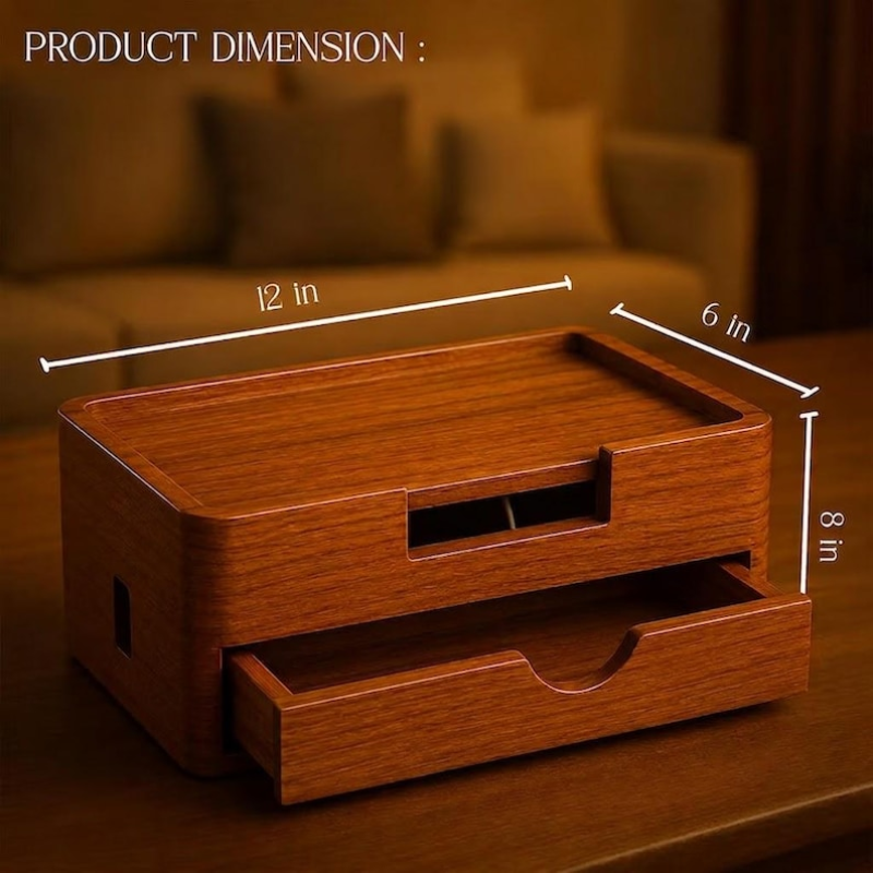 Handcrafted Solid Wood Cable Management Box | Wooden Desk Cord Organizer | Power Strip Cover | Charging Station Organizer | Home Office Cable Storage