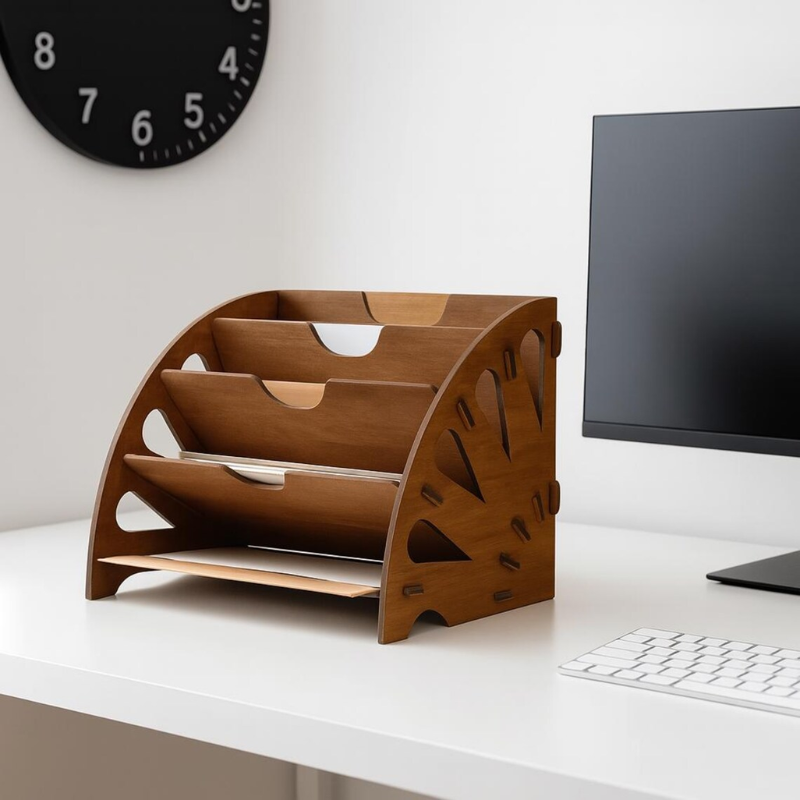 Wooden Desk Organizer | File Organizer for Desk | Office Paper Organizer | File Sorter | Document Holder | Rustic Desk Organizer