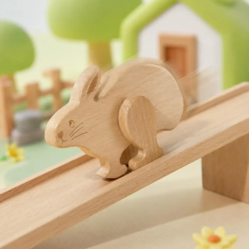 Wooden Animal Ramp Walker Set – Gravity-Powered Walking Toys for Kids | Montessori & Waldorf-Inspired, 5-Piece Natural Wood Set