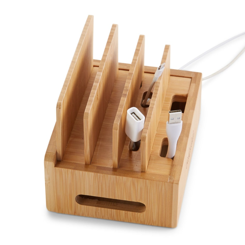 Bamboo Charging Station & Cord Organizer | Unique Christmas Gift | Gift for Her & Him | Smartphone, iPad & Tablet Docking Station
